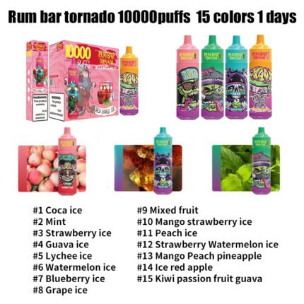 15 Flavors  RandM Tornado 10000 Puffs 20ml E‑liquid Mesh Coil Adjustable Airflow Rechargeable E‑Cigarette-100PS