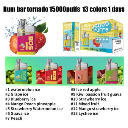 RUM BAR 15000 Puffs Disposable Vape 18ml 650mAh Rechargeable Mesh Coil Adjustable Airflow E‑Cigarette-100PS