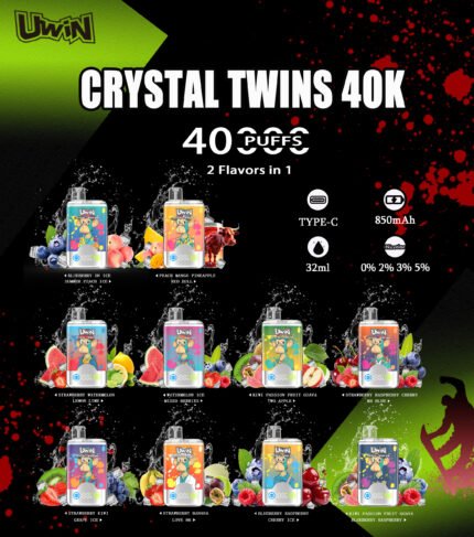 UWIN Crystal Twins 40000 Puffs Rechargeable Disposable Vape Pen Dual Fruit Flavors 30PCS