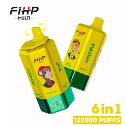 6 in 1 Multi Flavor FIHP 120000 Puffs Disposable Vape Pen 64ml E-liquid Dual Mesh Coil Type-C RechargeLED Display E-Cigarette- 500PS