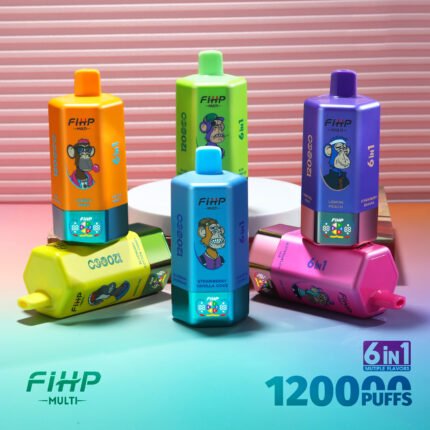 Pre-filled 64ml E-liquid FIHP 6 in 1 Disposable Vape 120000 Puffs Multiple Mixed Flavors Dual Mesh Coil LED Display Type-C Rechargeable E-Cig30PS