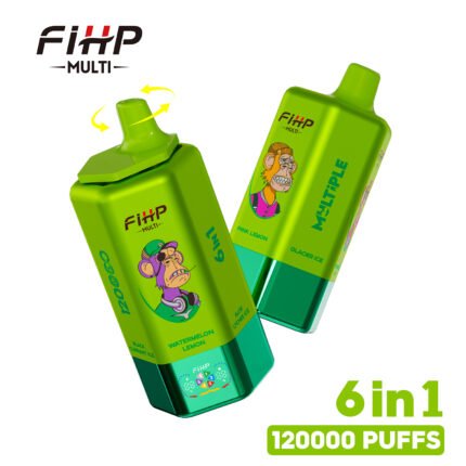 FIHP Multi Flavors Disposable E-Cigarette 120KPuffs 6 in 1 Vape Pen Dual Mesh Coil LED Power Display Type-C Charging 64ml E Juice10PS